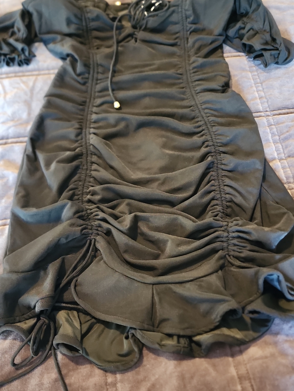 SELFIE LESLIE Ruched Black Dress with Tie Front NWT - Picture 9 of 13